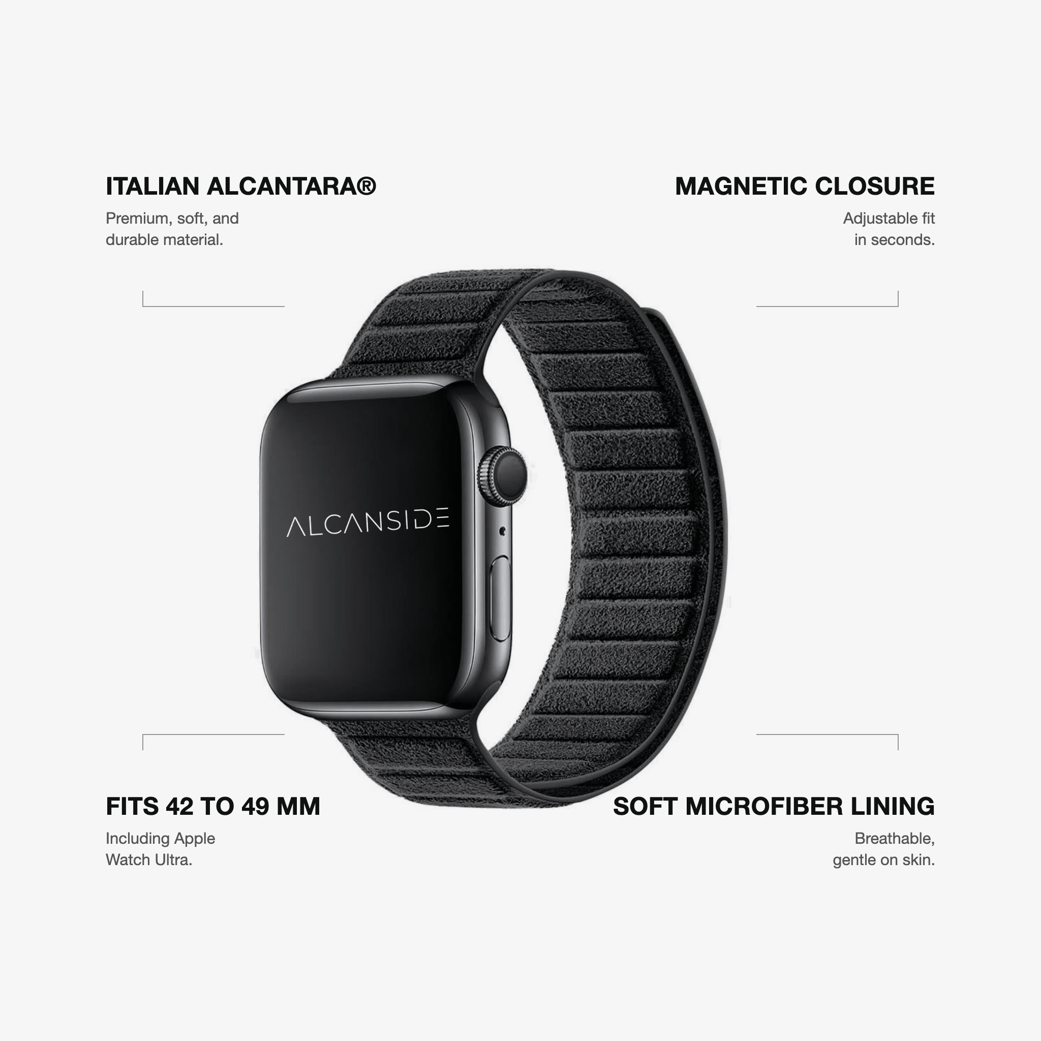 Alcantara Apple Watch Band - Deep Black - 42/44/45/46mm & Ultra (49mm)