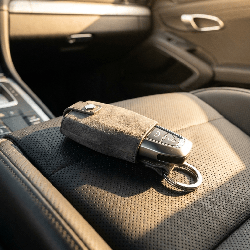 Alcantara Car Key Fob Cover for Audi Model C with Buckle - Space Grey