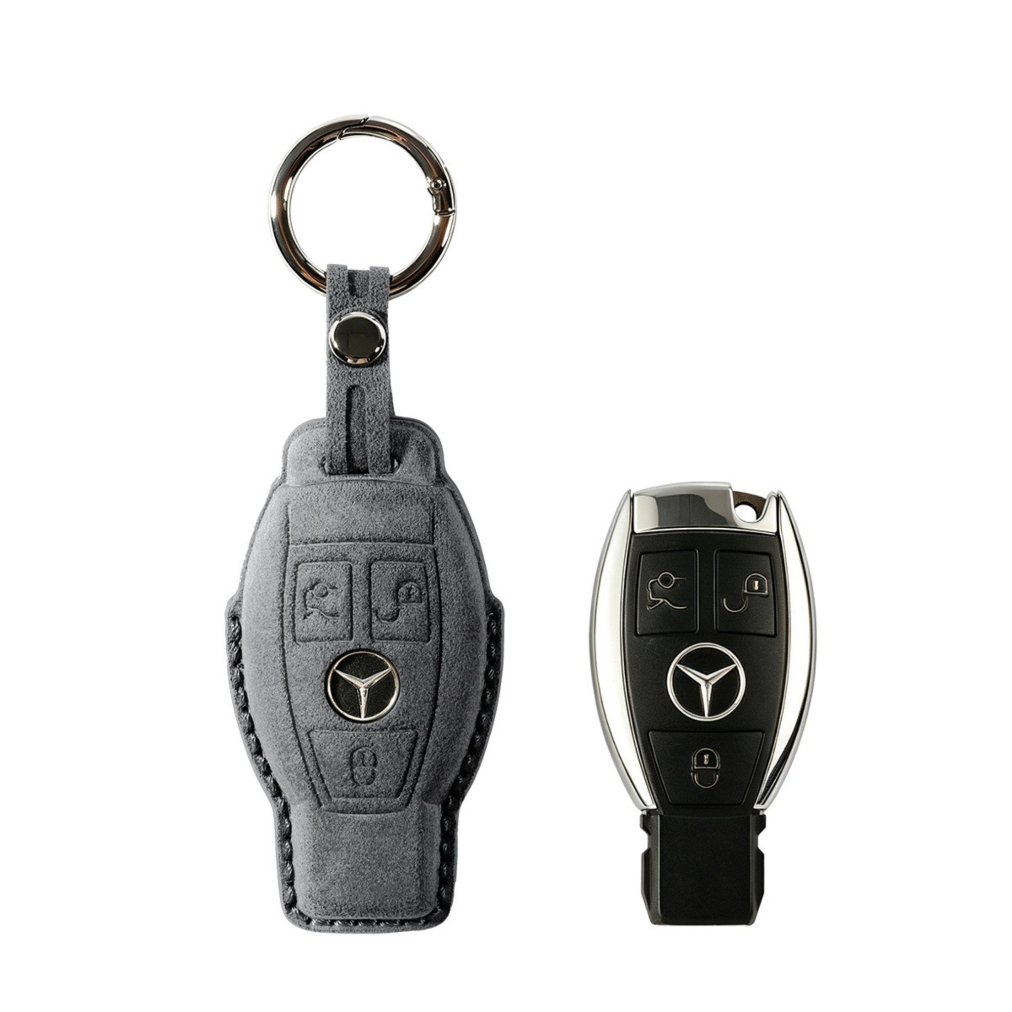 Alcantara Car Key Fob Cover for Mercedes -Benz Model B with Buckle - Space Grey