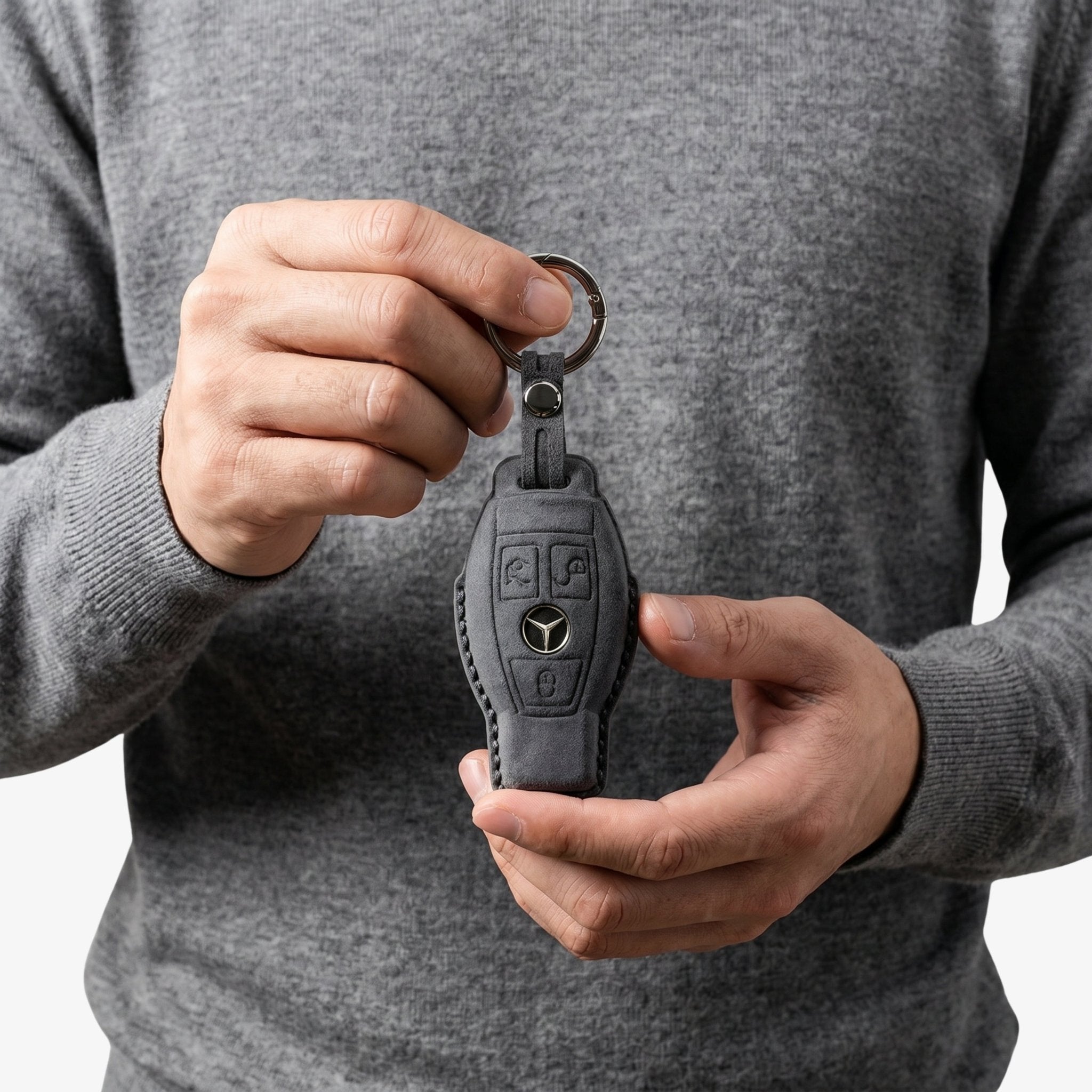 Alcantara Car Key Fob Cover for Mercedes -Benz Model B with Buckle - Space Grey