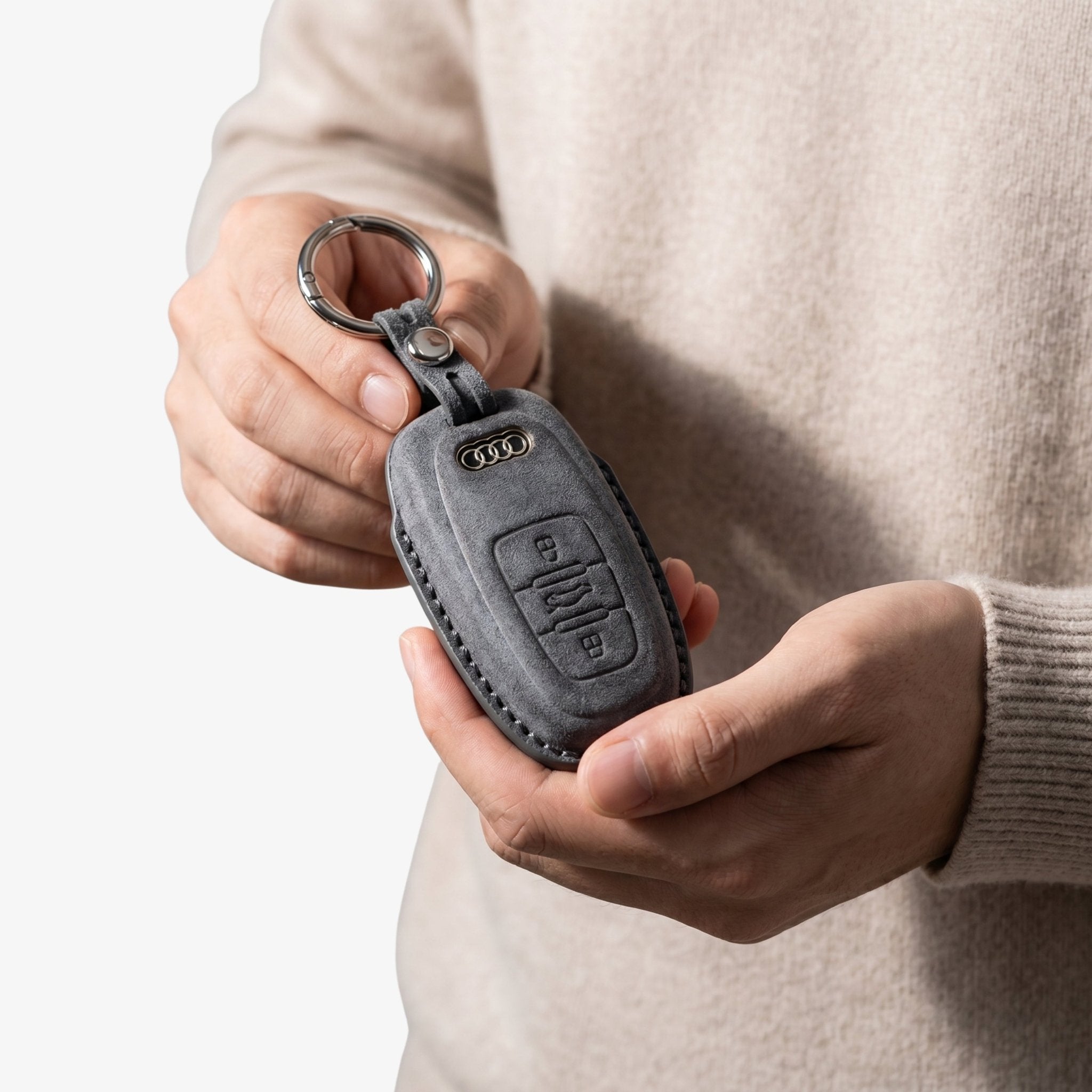 Alcantara Car Key Fob Cover for Audi Model C with Buckle - Space Grey