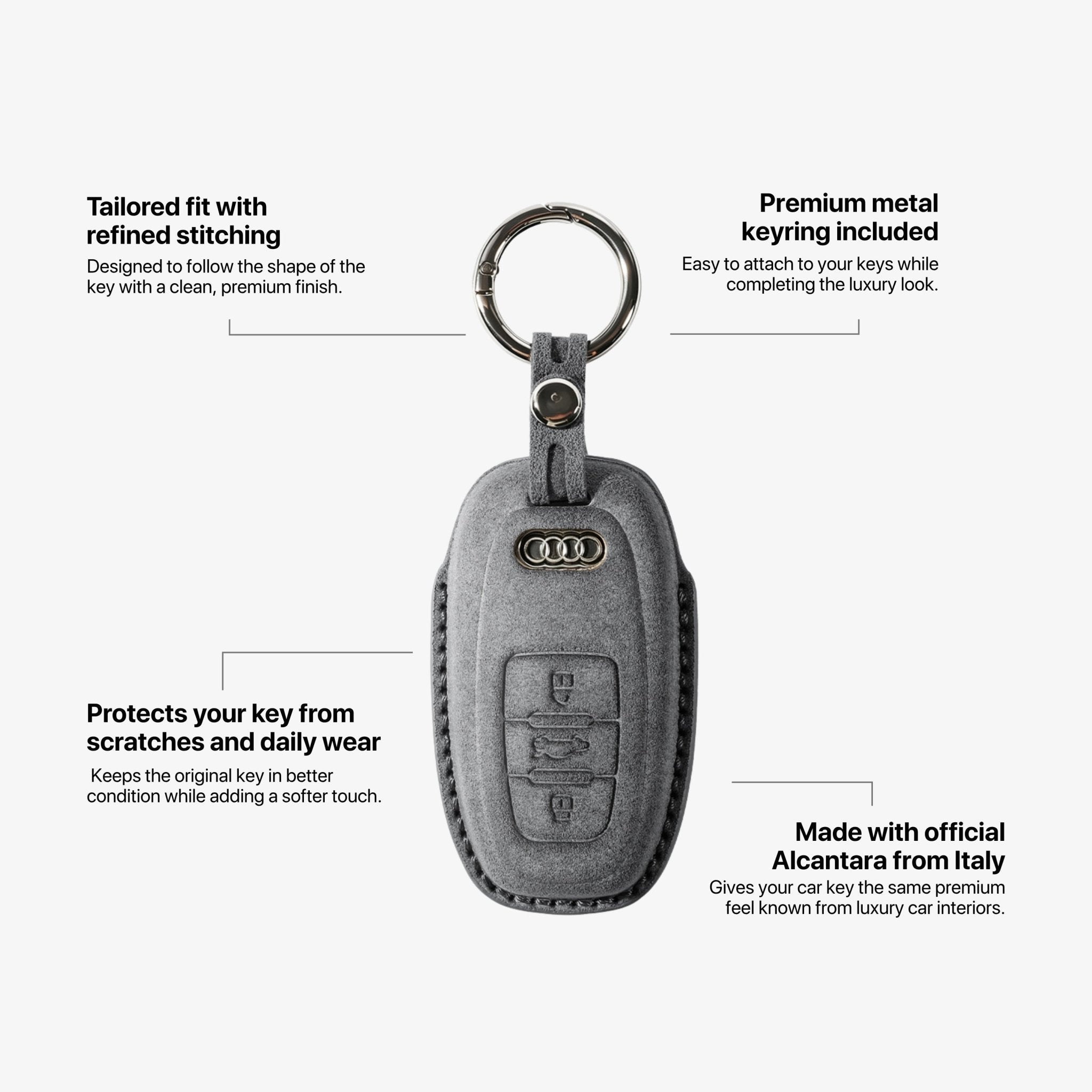 Alcantara Car Key Fob Cover for Audi Model C with Buckle - Space Grey