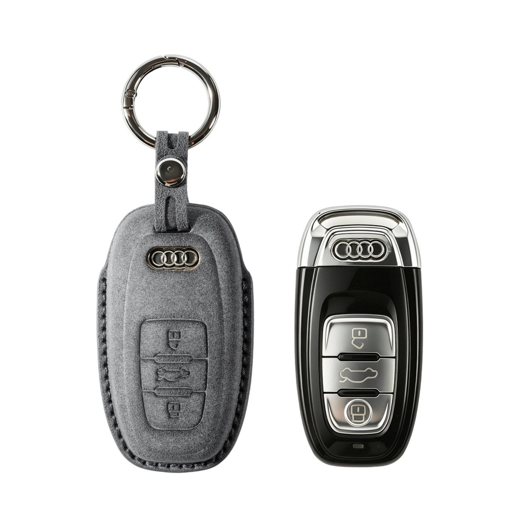 Alcantara Car Key Fob Cover for Audi Model C with Buckle - Space Grey