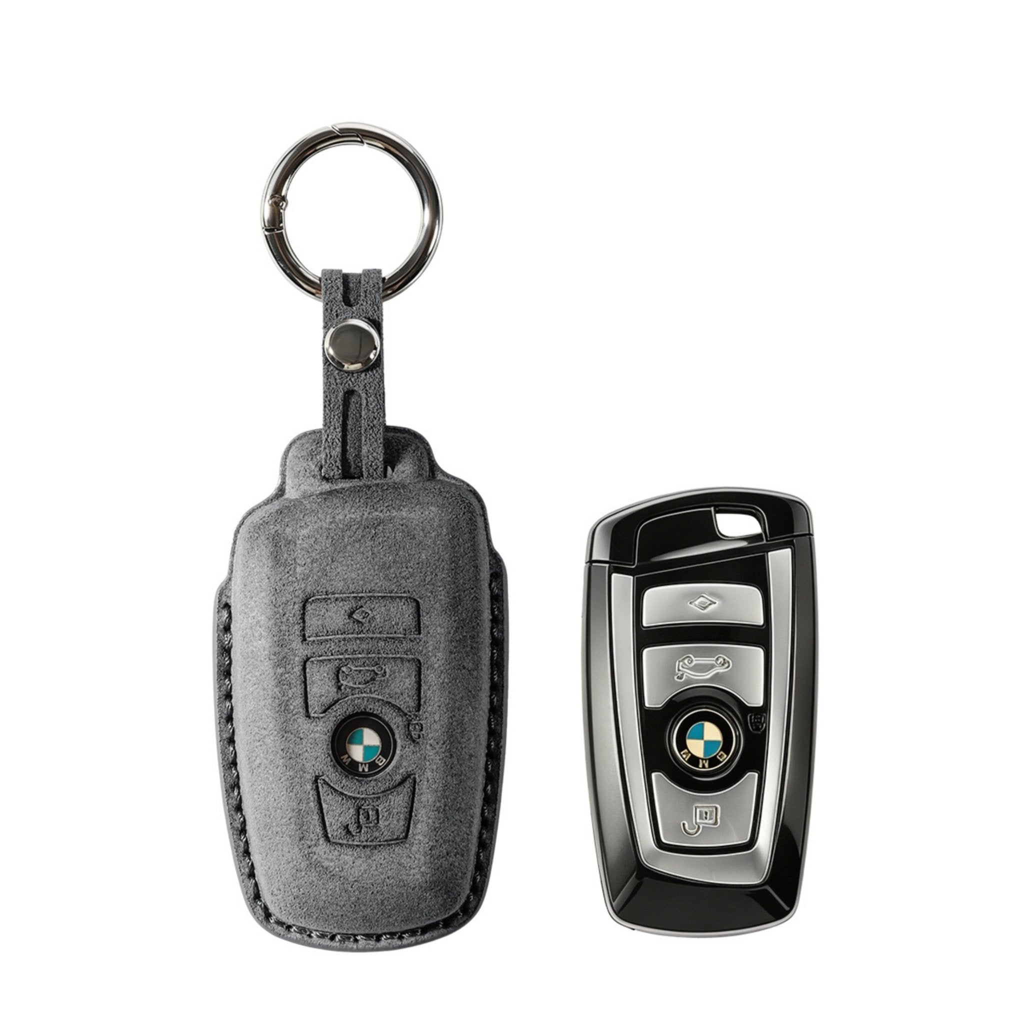 Alcantara Car Key Fob Cover for BMW Model A with Buckle - Space Grey