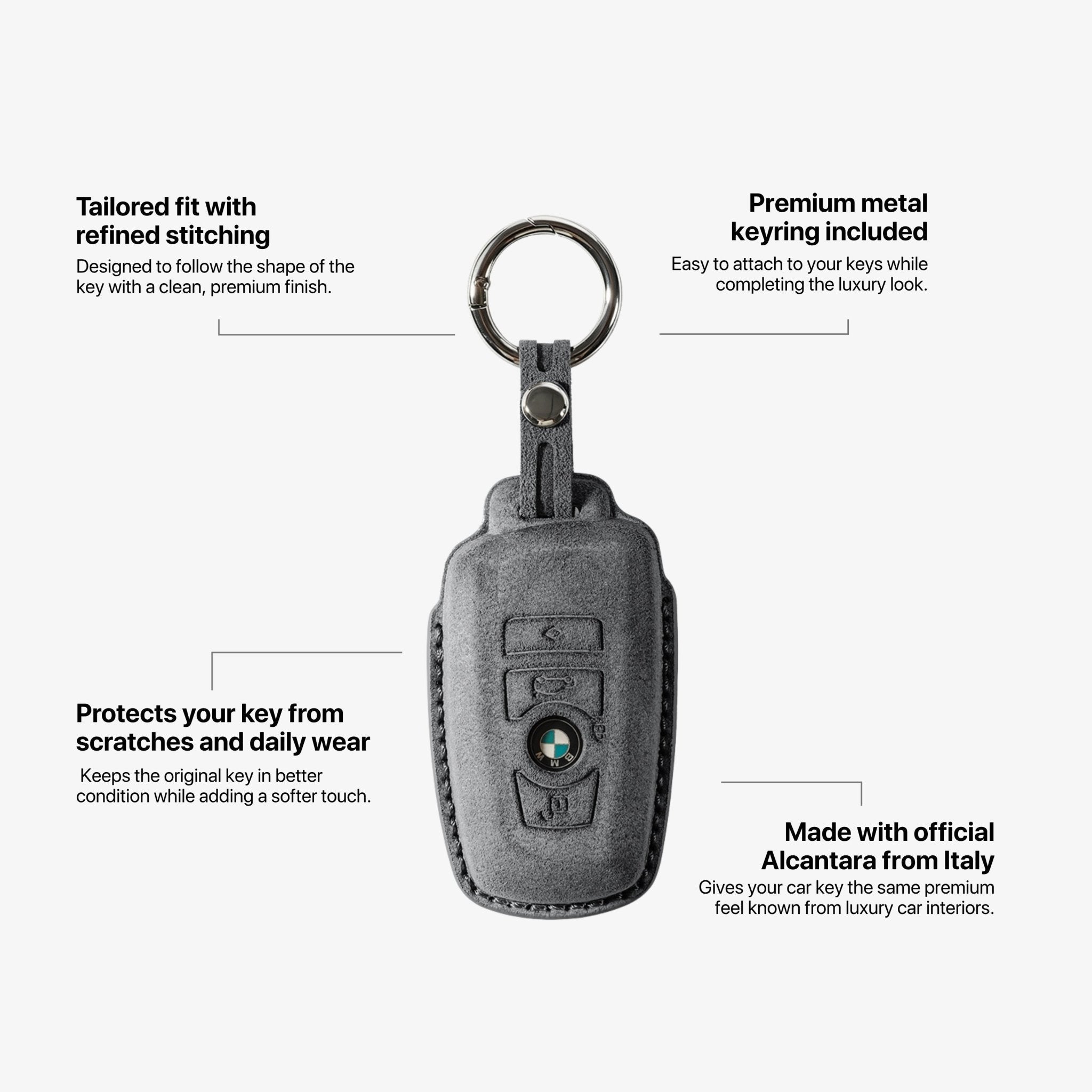 Alcantara Car Key Fob Cover for BMW Model A with Buckle - Space Grey