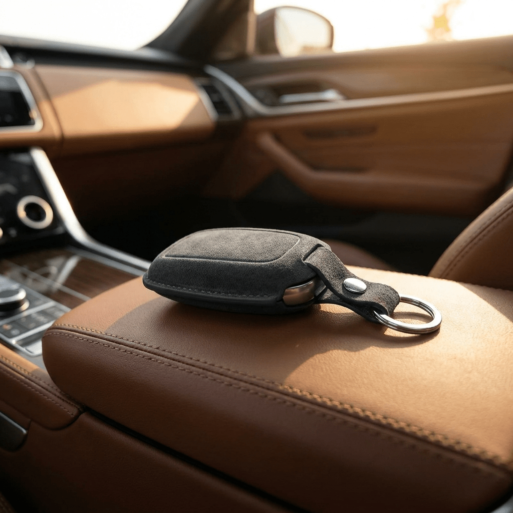 Alcantara Car Key Fob Cover for Mercedes -Benz Model B with Buckle - Space Grey