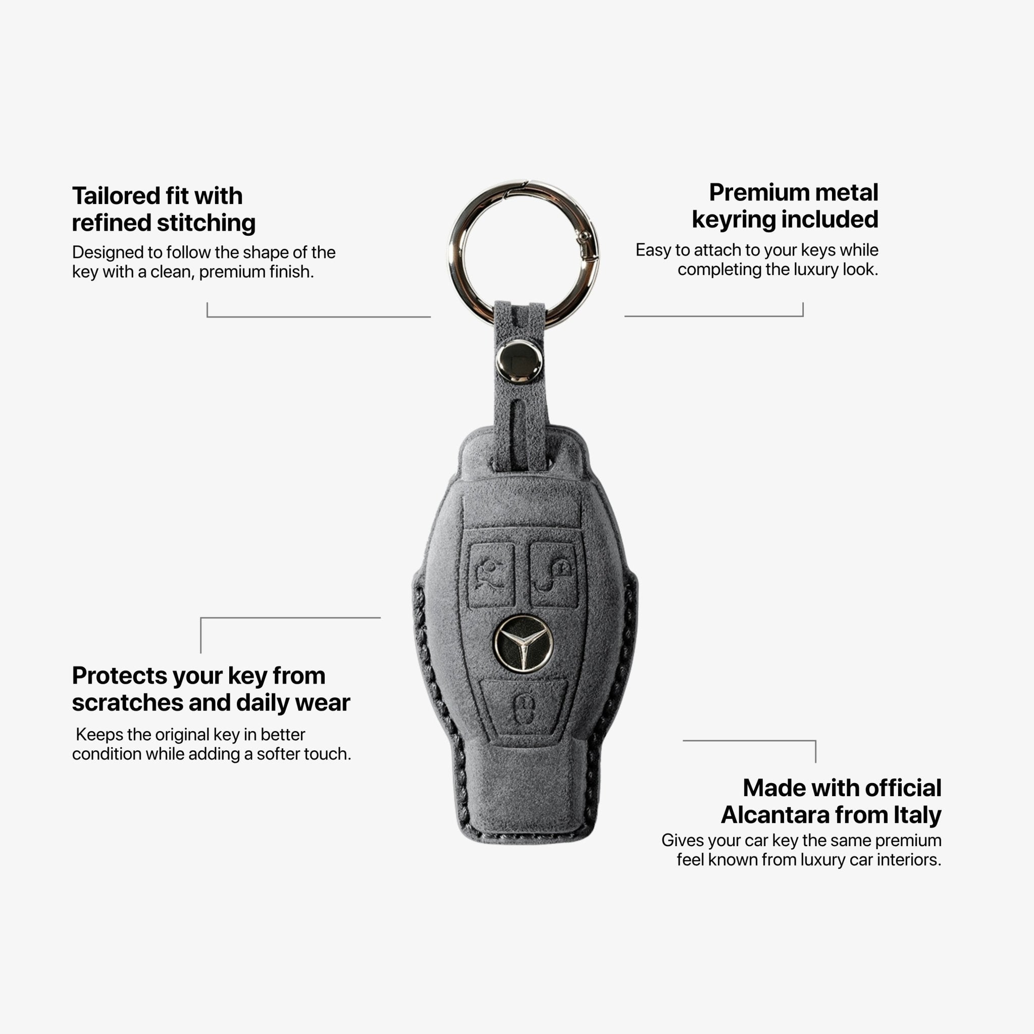 Alcantara Car Key Fob Cover for Mercedes -Benz Model B with Buckle - Space Grey