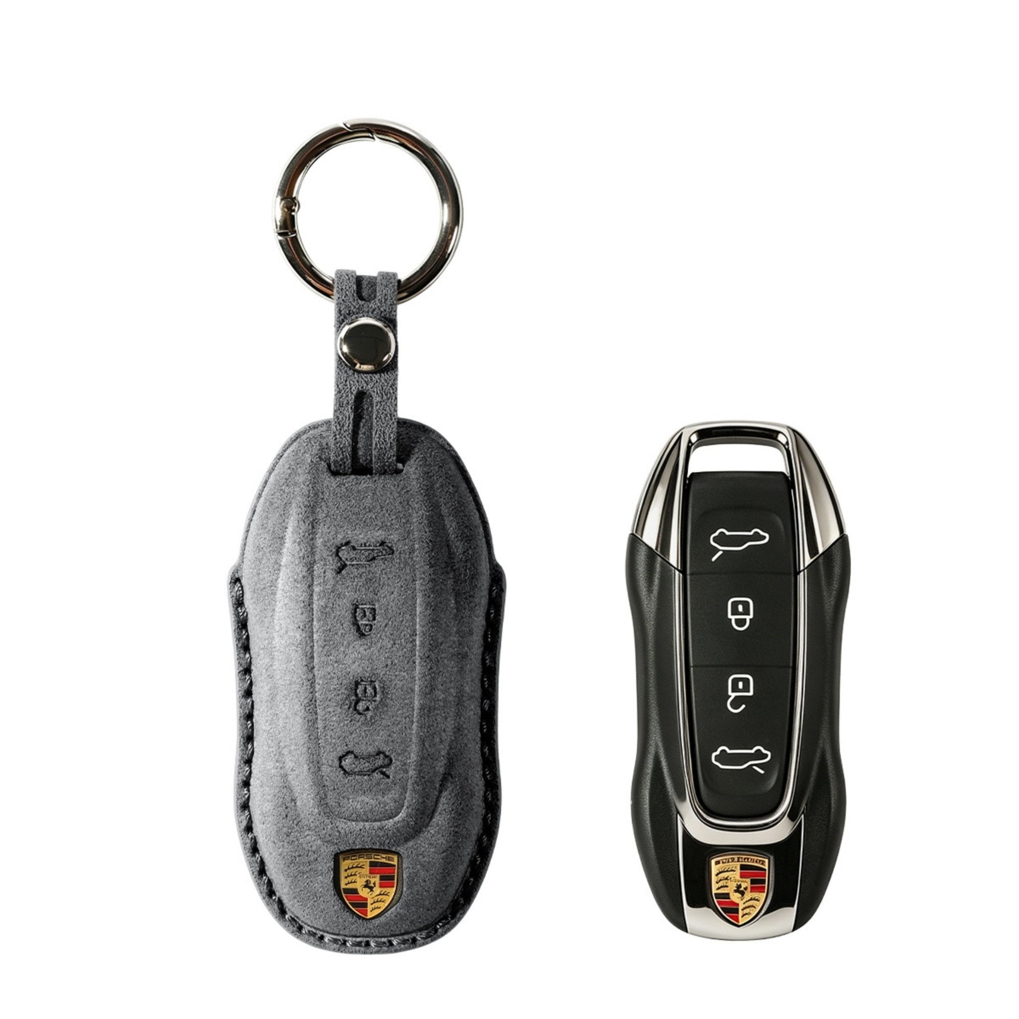 Alcantara Car Key Fob Cover for Porsche Model C with Buckle - Space Grey