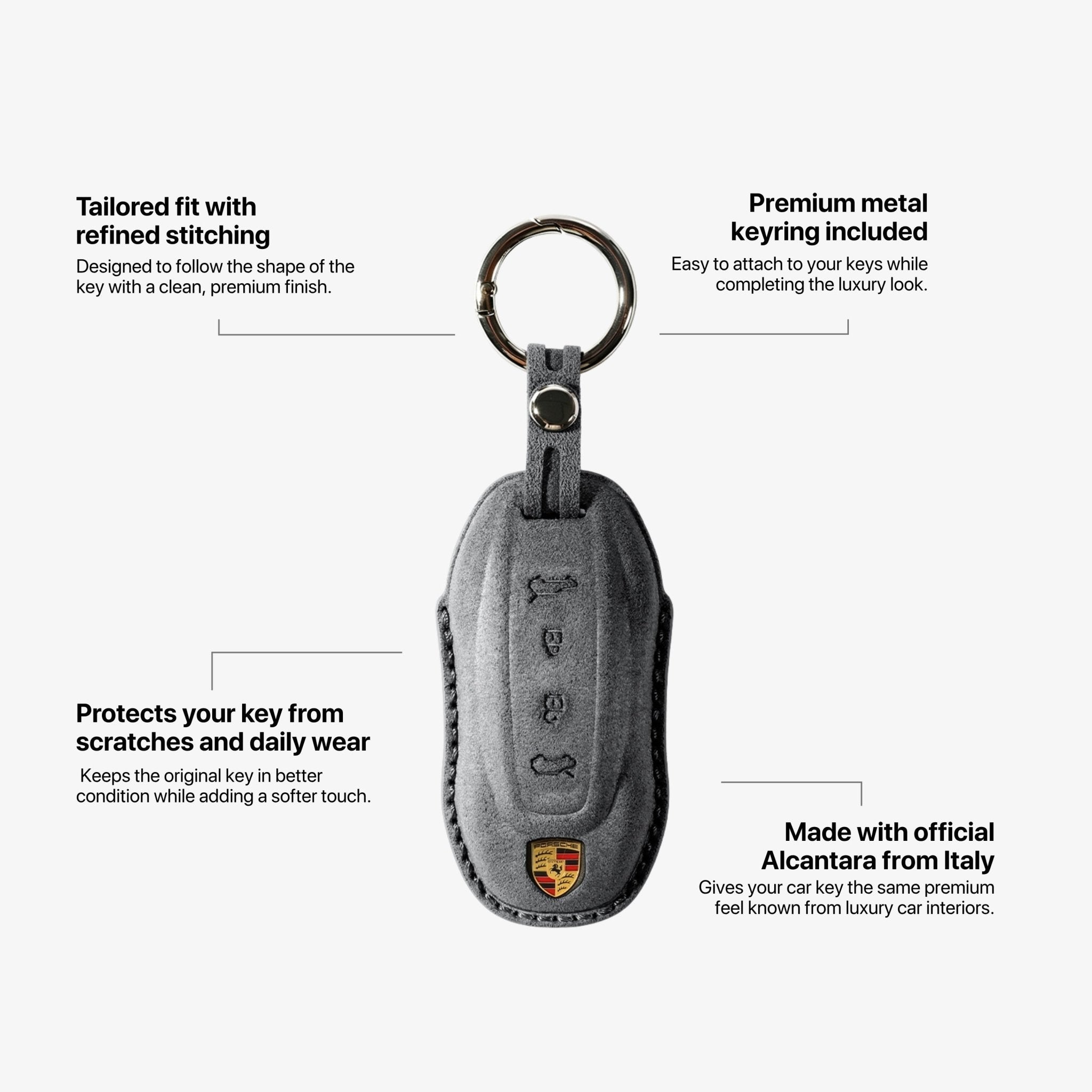 Alcantara Car Key Fob Cover for Porsche Model C with Buckle - Space Grey